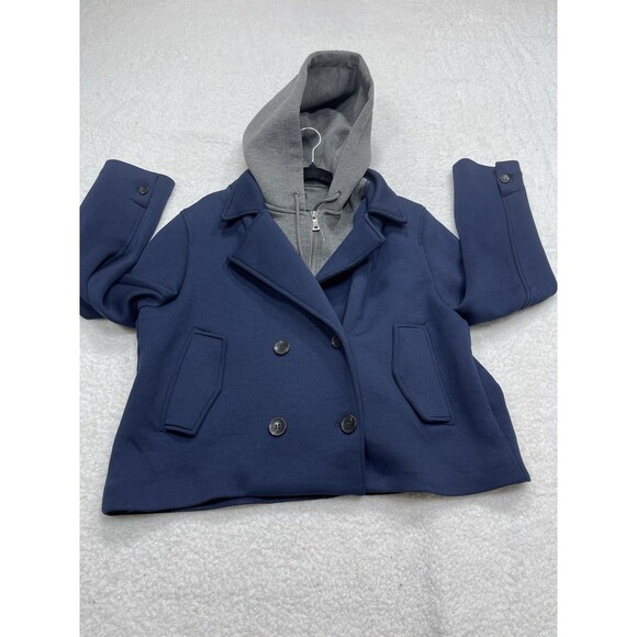 Anthropologie Maeve Peacoat Jacket Navy Women Twofer Hooded Preppy Large NWT - Picture 3 of 15